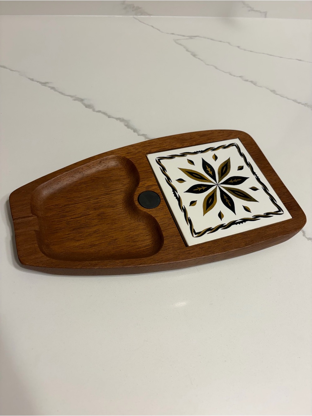 Woodcrest by Styson Vintage Snack Serving Dish Platter Wooden has Ceramic Tile